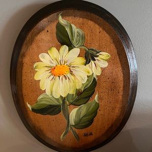vintage hand painted wooden wall plaque